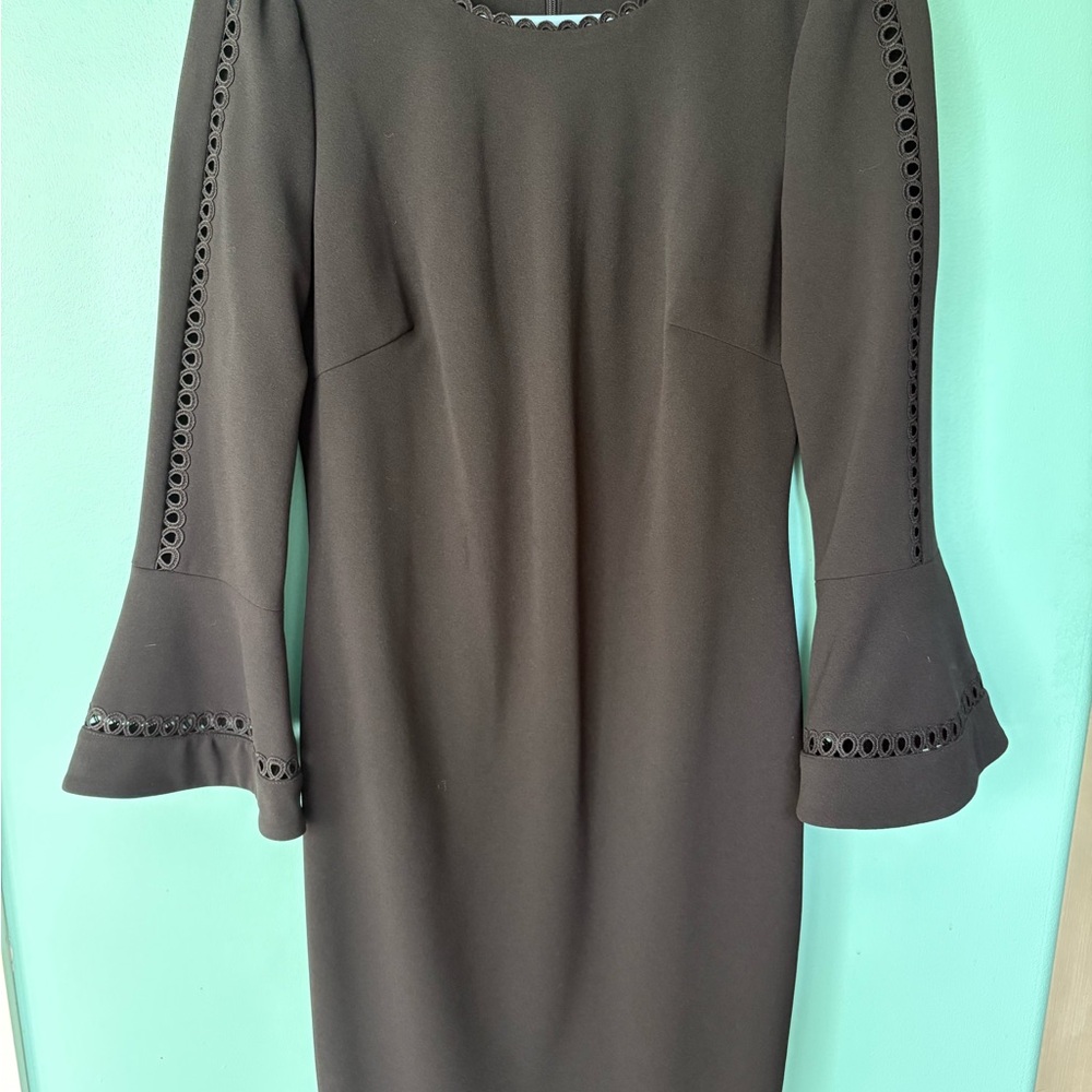 Calvin Klein Black Long Sleeve Dress with Eyelet Accents
